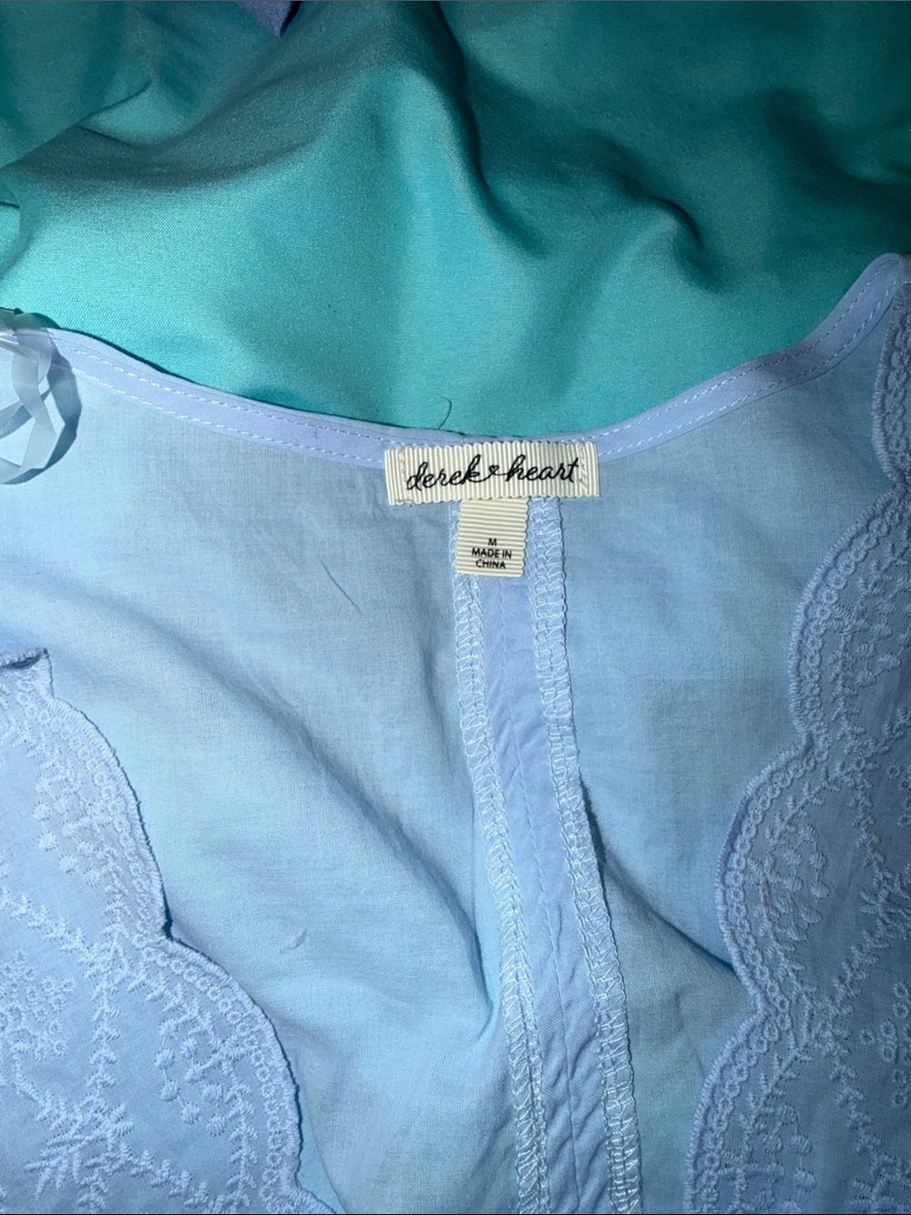 Derek Heart Light Blue Embroidered V-Neck Button Blouse - Picture 2 of 3